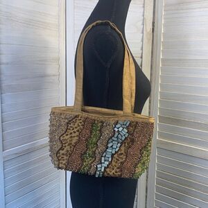 Vintage Embroidered beadwork handbag purse evening bag